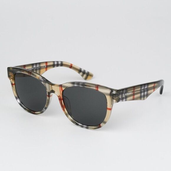 NEW Burberry BE4432U 412287 Vintage Check Dark Grey Oval Women Sunglasses